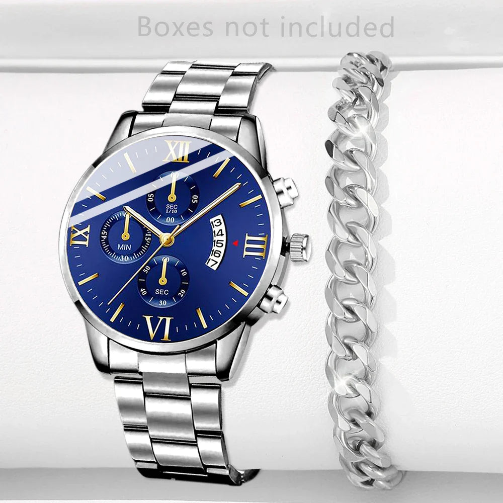 Fashion Men's Stainless Steel Watch – Luxury Quartz Wristwatch with Calendar for Business & Everyday Wear