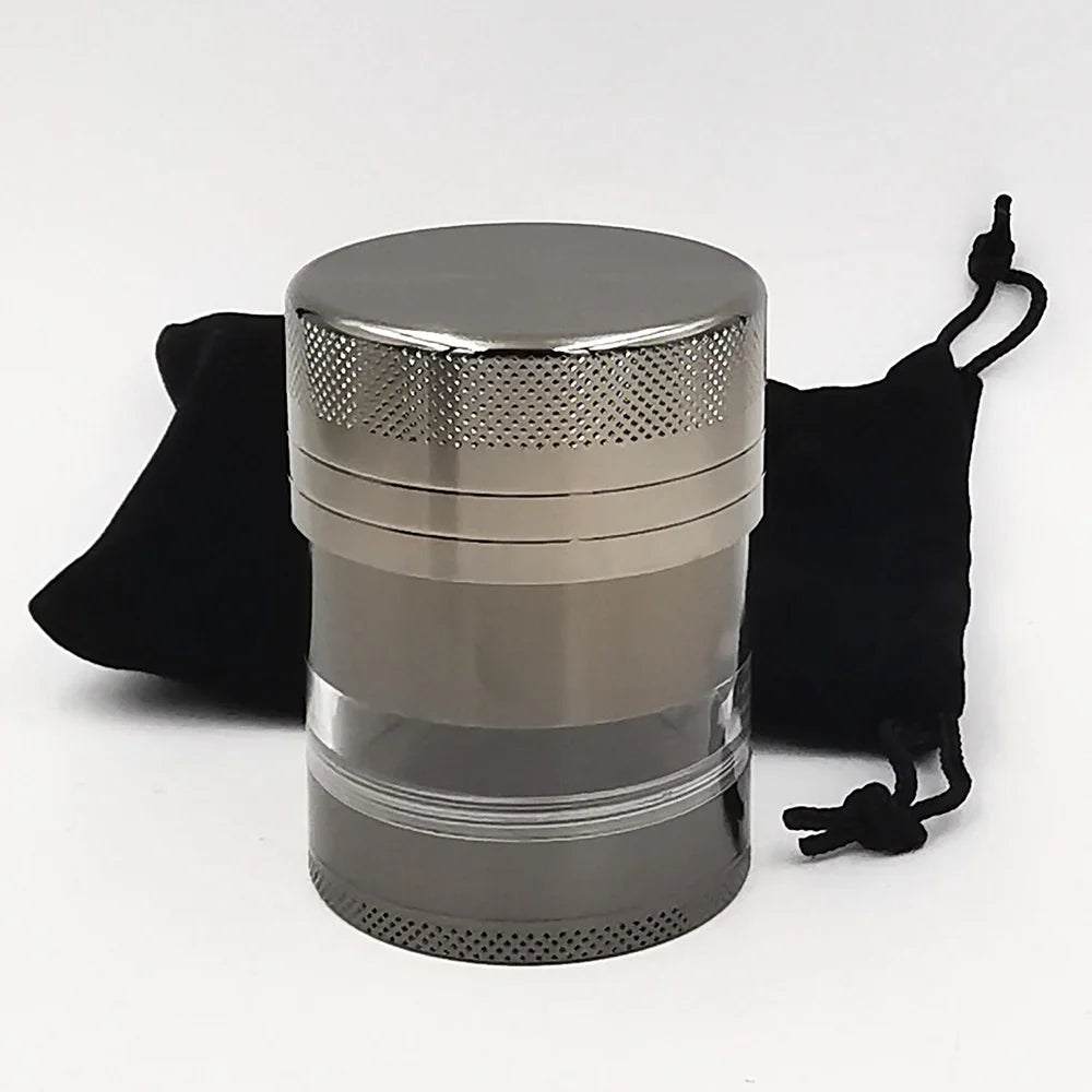 55MM Toothless Metal Herb Grinder — Manual Spice Crusher with Large Capacity & Transparent Screen Catcher