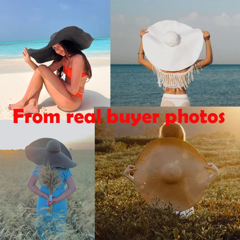 Summer 70cm Large Wide Brim Sun Hats for Women - Oversized Beach Hat, Foldable Travel Straw Hat with UV Protection