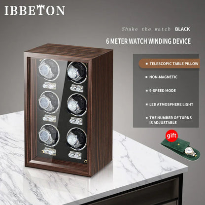 IBBETON Luxury Wood Watch Winder – High-End Automatic Watch Box (2/4/6 Slots) with Mabuchi Mute Motor & Storage Cabinet