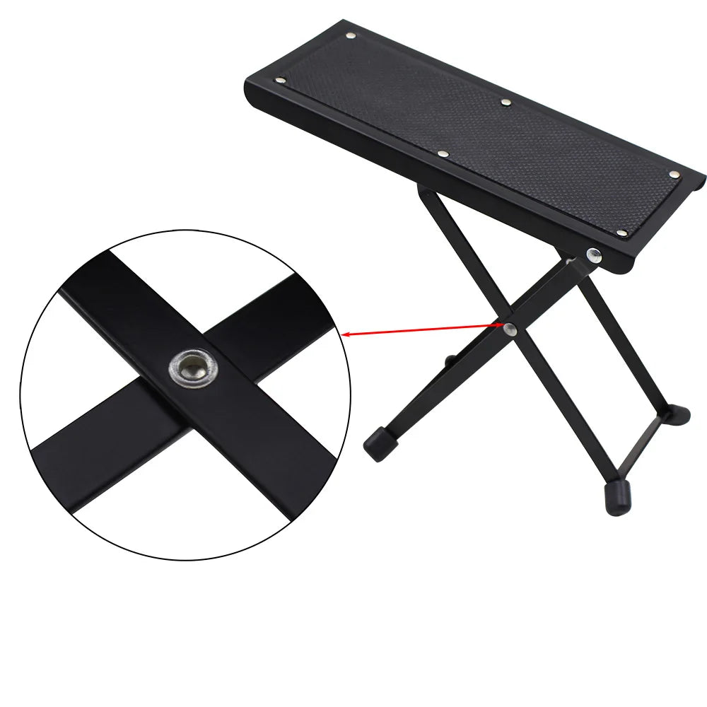 Guitar Foot Stool – 4 Position Height Adjustable, Foldable Pedal Rest for Guitar, Black Footstool for Guitar Pedal Accessories