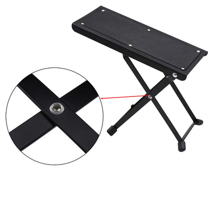 Guitar Foot Stool – 4 Position Height Adjustable, Foldable Pedal Rest for Guitar, Black Footstool for Guitar Pedal Accessories