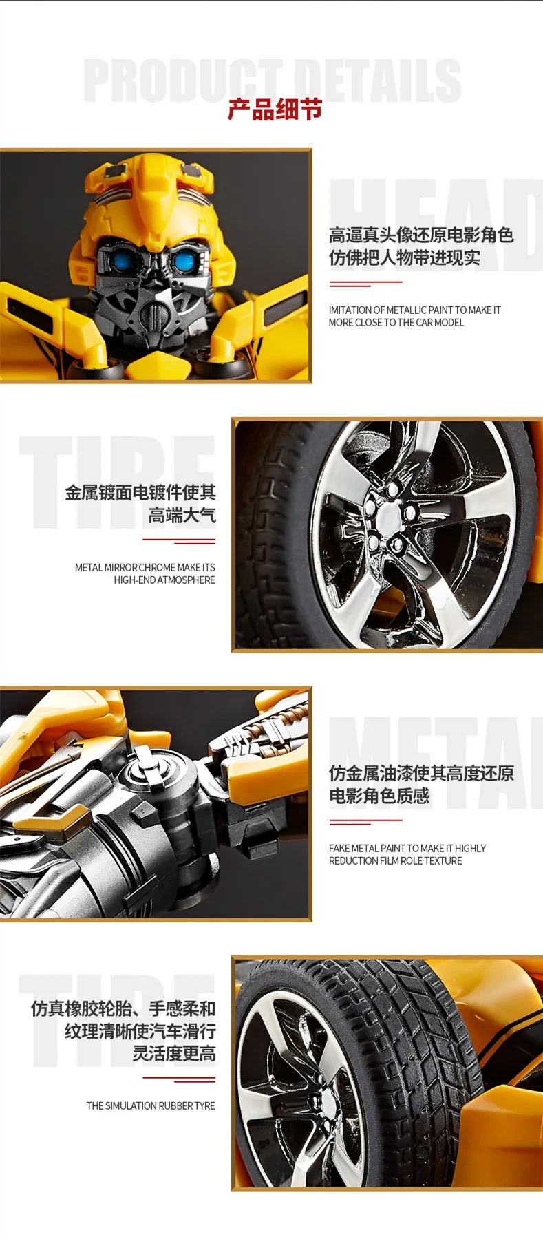 Autobots Transformation Toy – 28cm Alloy Warhammer Bumblebee Action Figure, Boy’s Birthday Gift