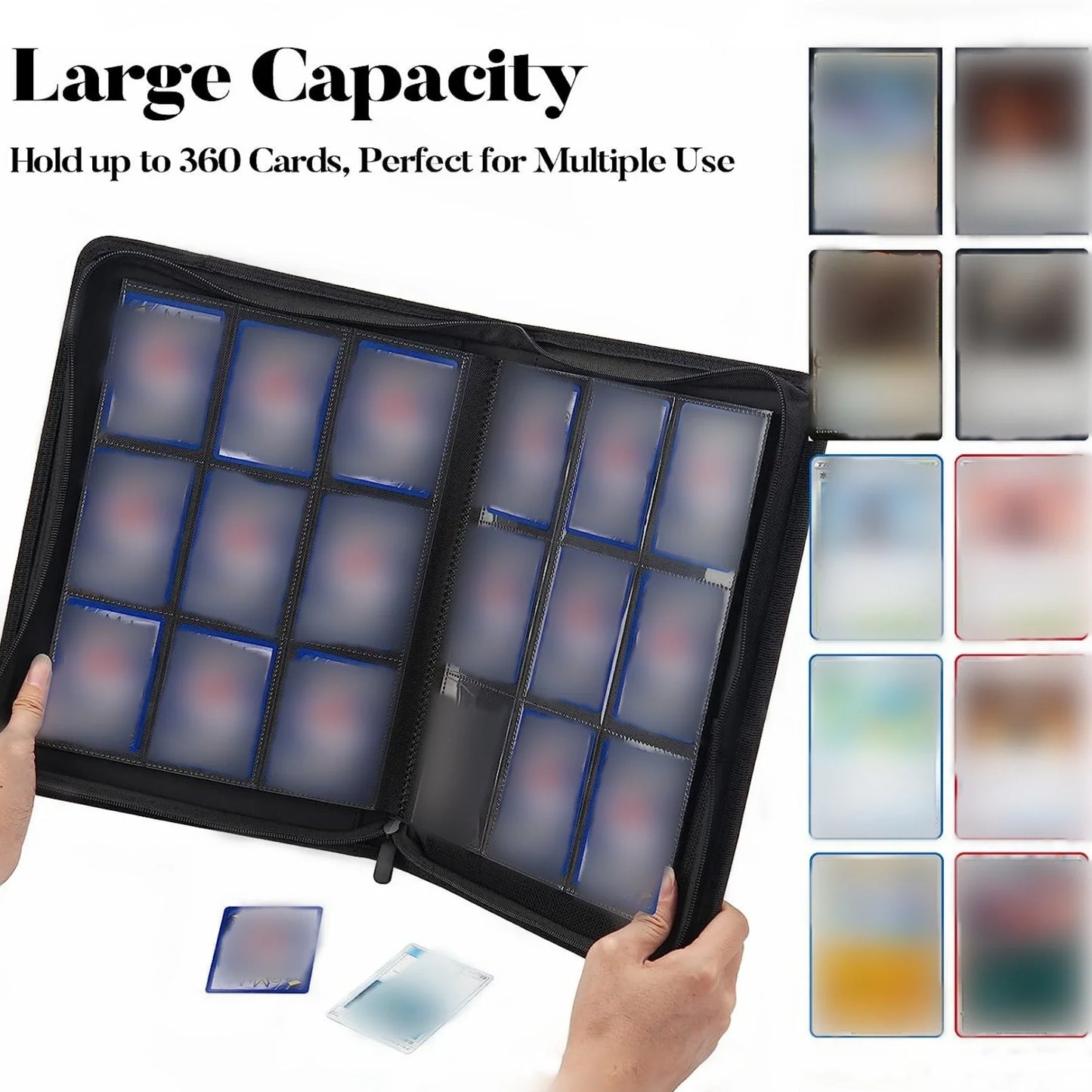 9-Pocket Zipper Card Binder - 360 Trading Card Holder Book, Premium PU Cover, Durable Side Loading Card Binder