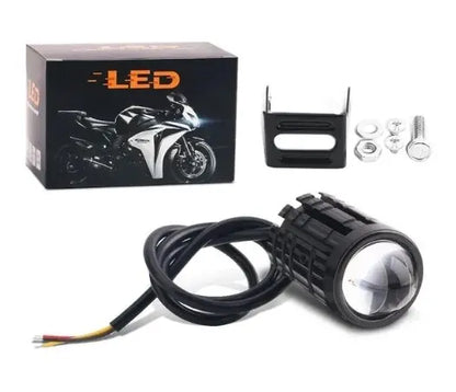 2PCS Universal Motorcycle LED Projector Headlights - Dual Color ATV Scooter Fog Light Auxiliary Driving Spotlight Lamp