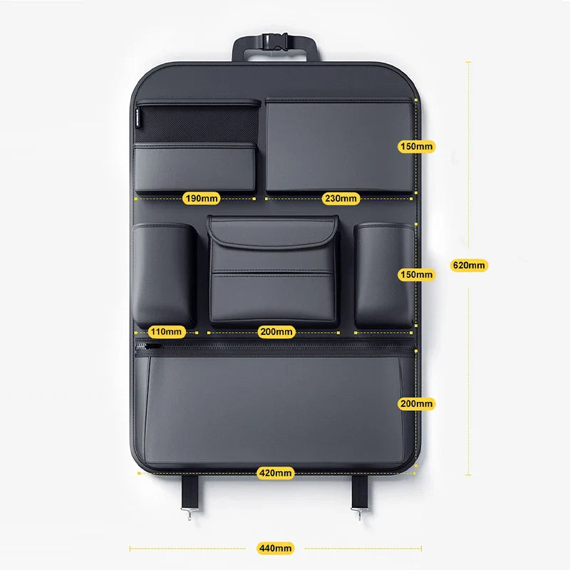 SEAMETAL Car Seat Back Storage Bag – PU Leather Auto Organizer with Tissue Box, Multifunctional Car Storage Accessory