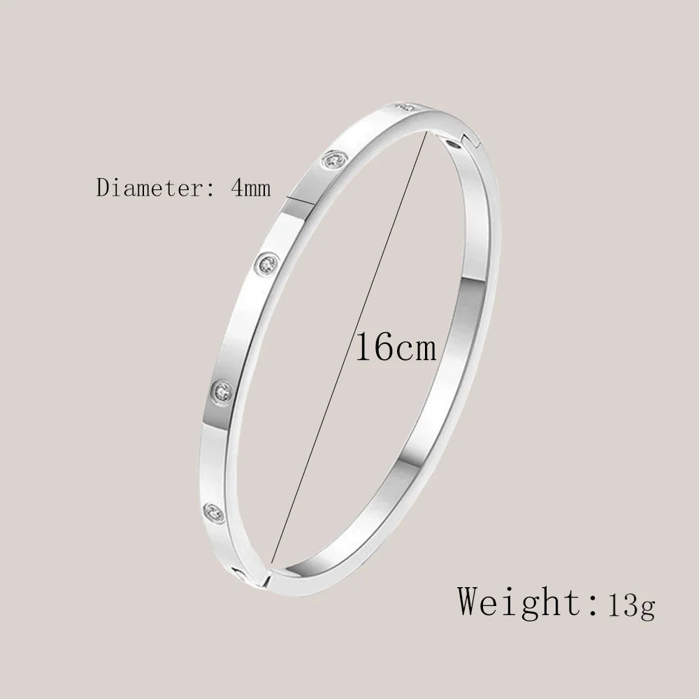 Stainless Steel Cuff Bracelet — Crystal Charm Bangle for Women, Fashion Jewelry