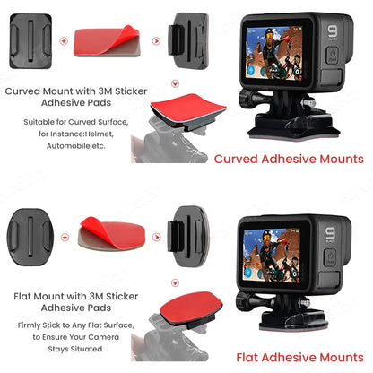 Universal Helmet Adhesive Mount Kit – Flat & Curved Sticky Mounts for GoPro 8–13, Insta360, DJI Osmo Action, AKASO & SJCAM