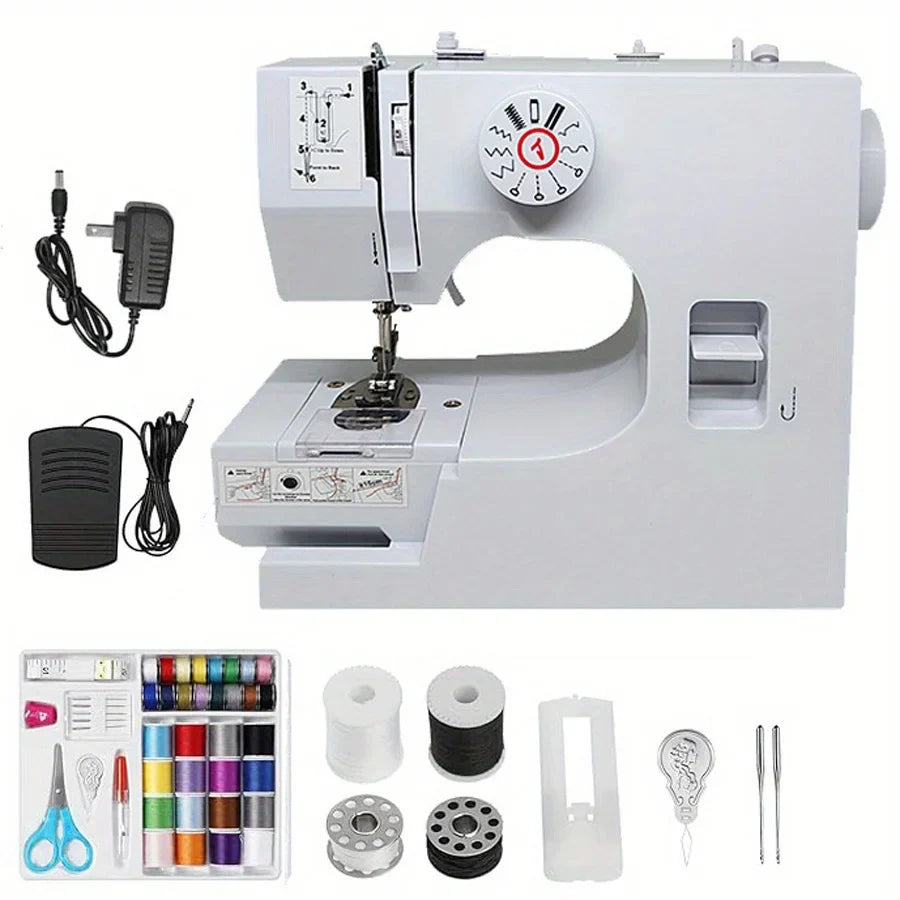 Mini Electric Sewing Machine with Foot Pedal — 12 Built-In Stitches and 42-Piece Sewing Kit