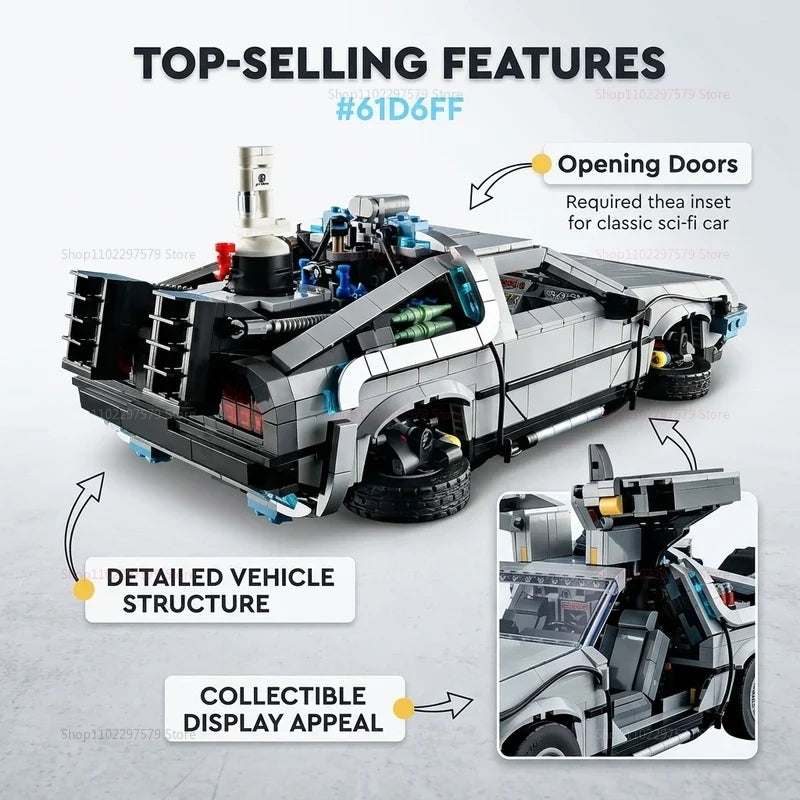 Back to the Future DeLorean Building Blocks - 1872-Piece 1:8 Scale Time Machine Model with Mini Figures