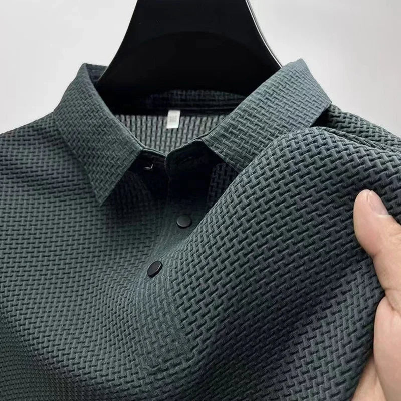 Men’s Business Casual Polo Shirt - Breathable Short Sleeve Solid Color Summer Top