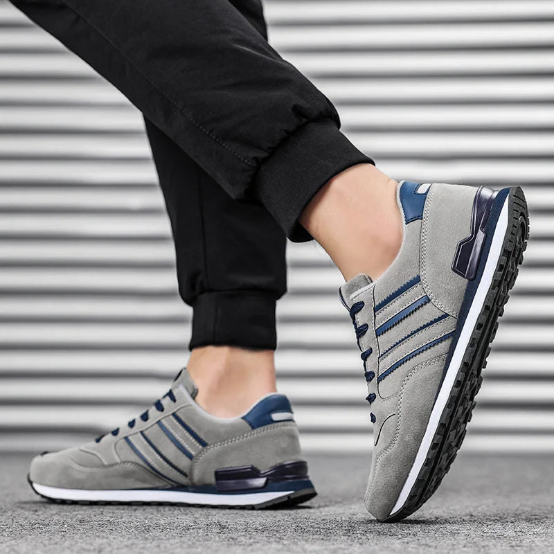 Men's Casual Artificial Leather Sneakers – Lightweight Breathable Lace-Up Flats for Spring & Outdoor Wear