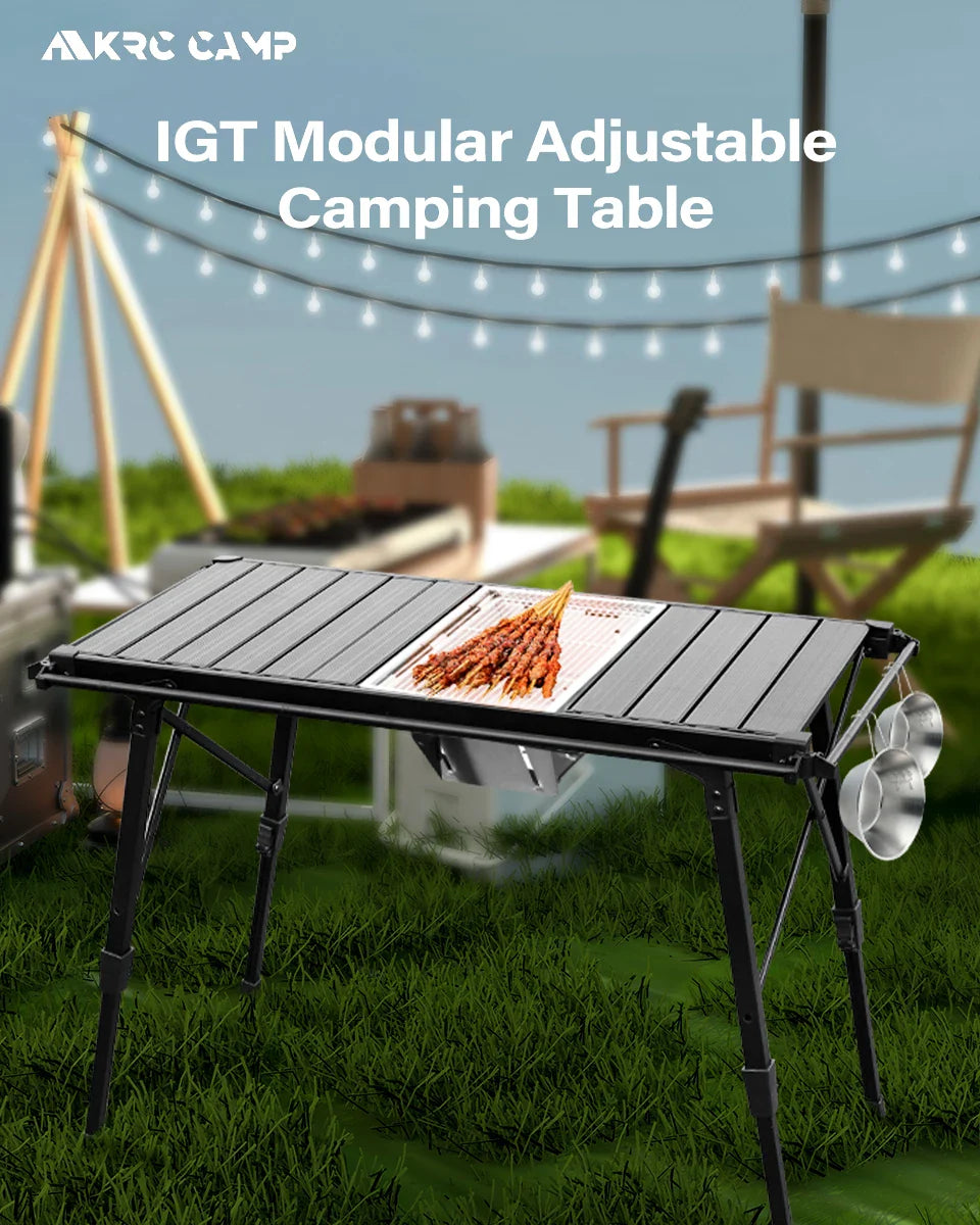KRC CAMP Folding IGT Table – Lightweight Camping Table for BBQ, Grill, Picnic & Fishing, Outdoor Equipment Set