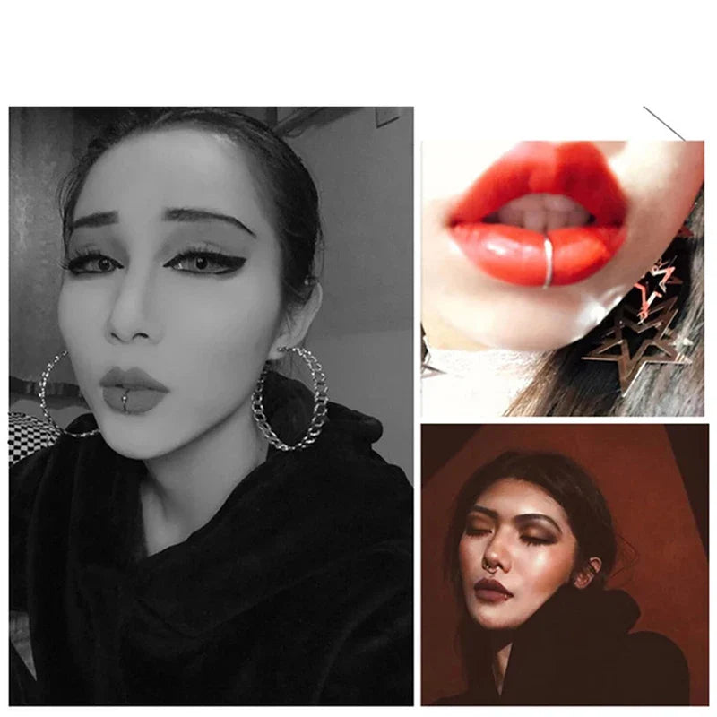 Stylish 8/10mm Punk Titanium Lip Rings Cuff - Clip-On Fake Labret Piercing for Ear, Nose, and Septum - Unisex Body Jewelry