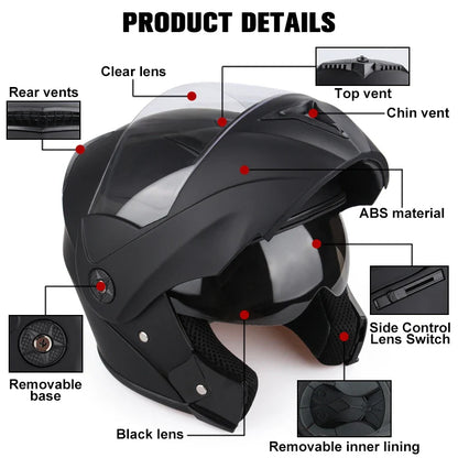 2024 Unisex Modular Motorcycle Helmet – Full Face Flip-Up Dual Lens Racing Helmet for Men & Women