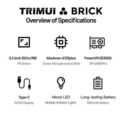 TRIMUI BRICK Handheld Game Console – 3.2'' IPS Screen, Linux System, LED Lighting, Metal Back Panel, Free Keycap Gifts