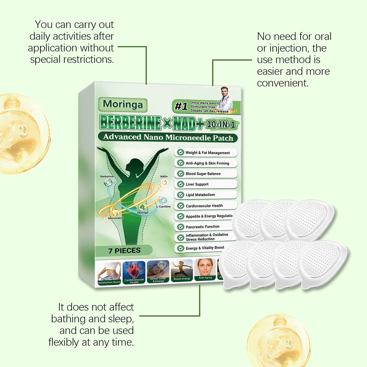 Berberine NAD+ 10-in-1 Microneedle Patch - Advanced Nano Microdart Daily Body Care Patch