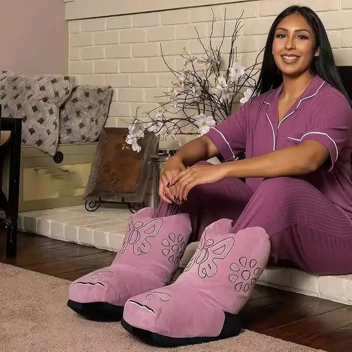 Cowboy Boot Slippers - Plush Western-Style Fuzzy House Boots for Adults