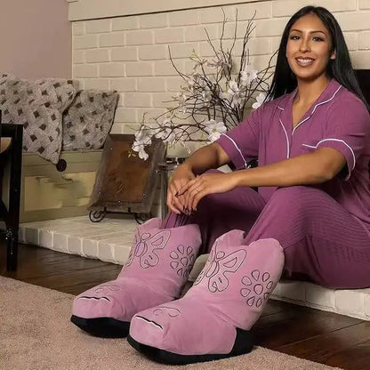 Cowboy Boot Slippers - Plush Western-Style Fuzzy House Boots for Adults