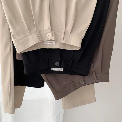 High Waist Women’s Suit Pants – Straight Office Trousers, Casual Button Loose Black Pants for Fall 2024