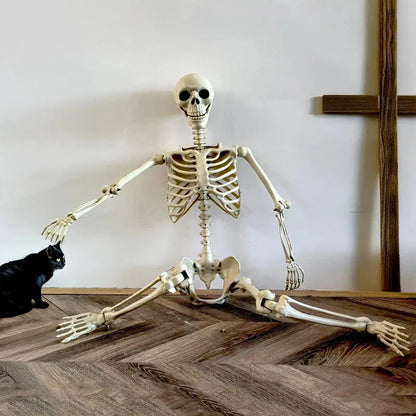 Halloween Life Size Human Skeleton Decoration — Realistic Body Bones with Posable Joints for Haunted House Horror Props