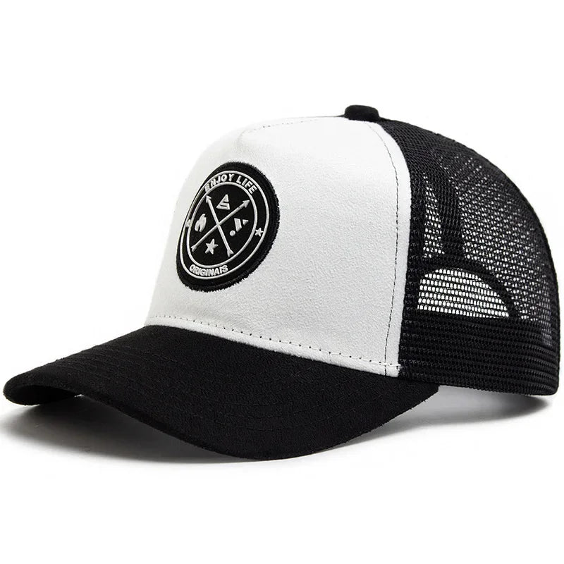 Summer Mesh Baseball Cap – Unisex Snapback Hat with Letter Icon, Breathable Casual Trucker Dad Hat for Men & Women