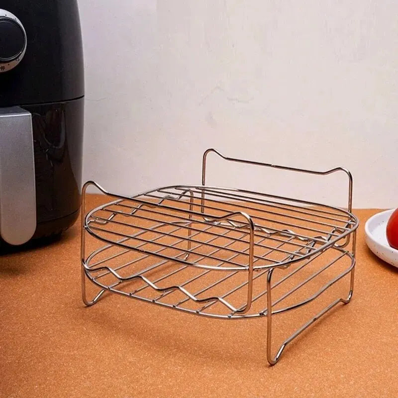 430 Stainless Steel Air Fryer Accessories - Double Layer Grill and Steam Rack for Electric Fryers