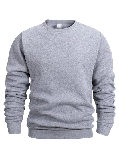 Men’s Crew Neck Sweatshirt — Solid Color Casual Long Sleeve Pullover for Spring Outdoor Sportswear
