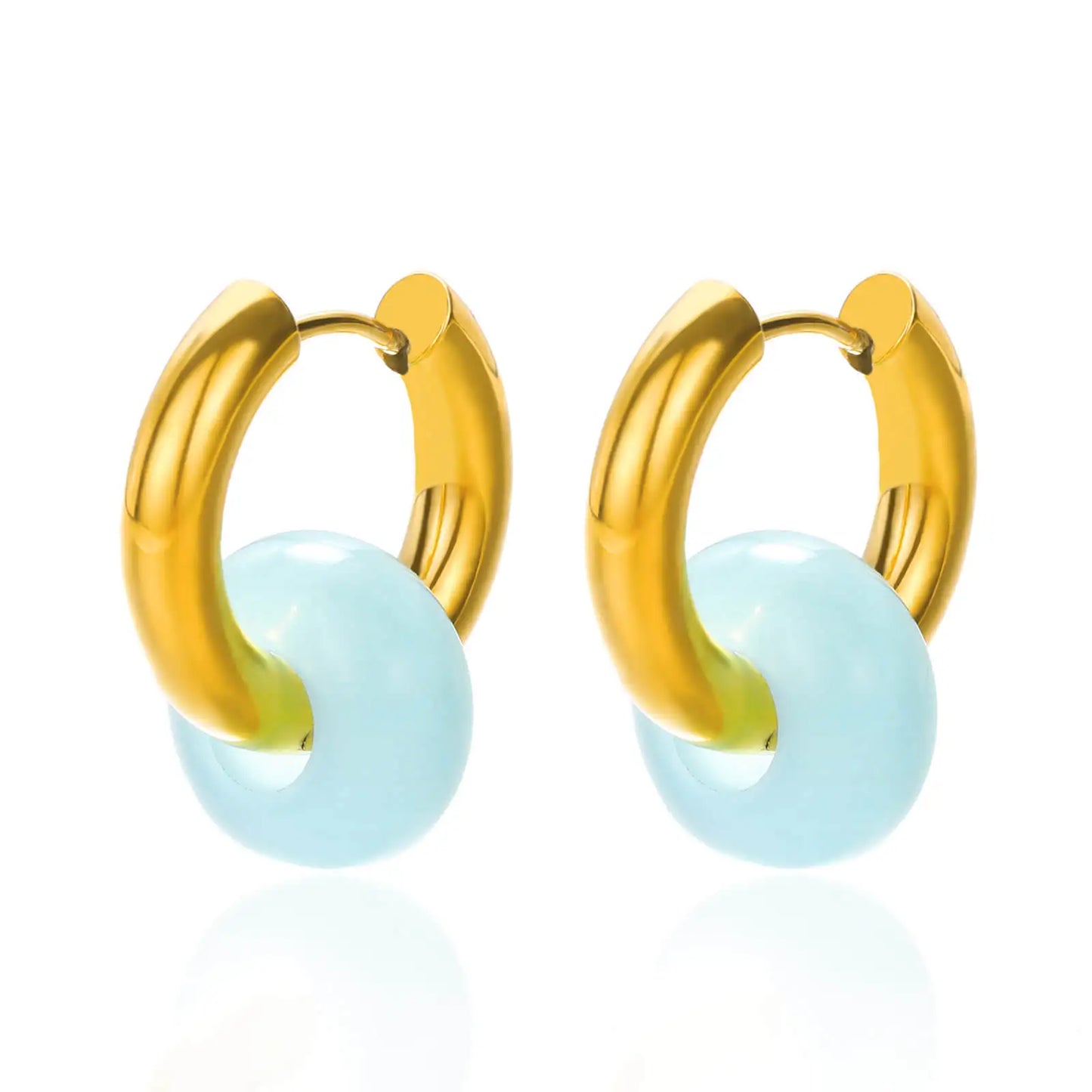 Leopard Bead Opal Stainless Steel Hoop Earrings — Gold Color, Anti-Fading Wedding & Prom Jewelry for Women, Gift Accessory