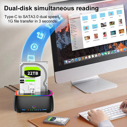 7-in-1 Dual Bay Hard Drive Docking Station USB 3.0 – 5Gbps SATA HDD/SSD Clone Enclosure for 2.5" & 3.5" Drives, TF/SD Card Reader