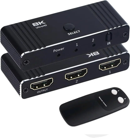 8K 60Hz HDMI Bi-Directional Switcher – 2 in 1 Out, 4K 120Hz HDMI Splitter with IR Remote for PC, TV, PS4, Xbox, PS5