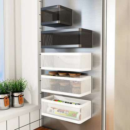 Magnetic Refrigerator Side Storage Rack - Iron Space-Saving Hanging Basket, Kitchen Organizer Shelf for Household