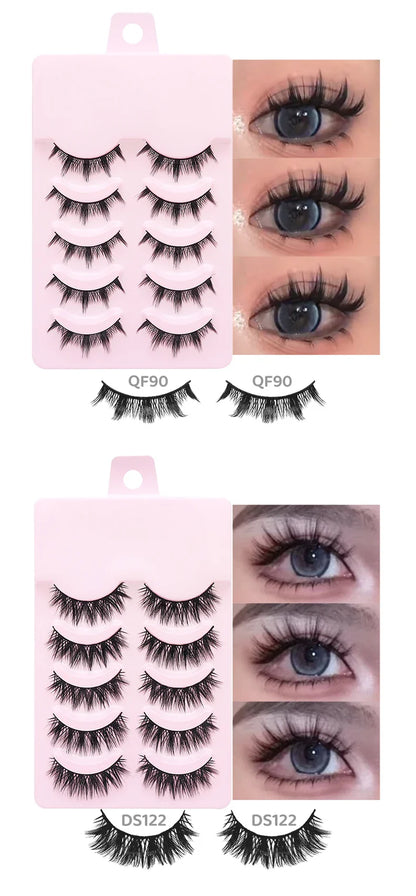 DINGSEN 5 Pairs Manga Style False Eyelashes — Soft, Natural, Long Anime Wispy Strip Lashes for Makeup