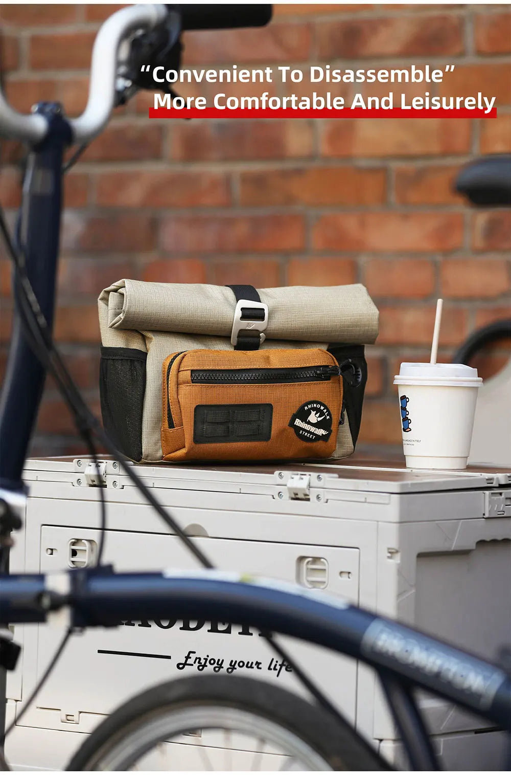 Rhinowalk 4L Bike Handlebar Bag — Quick Release Front Tube Basket with MOLLE for Brompton Folding Bikes