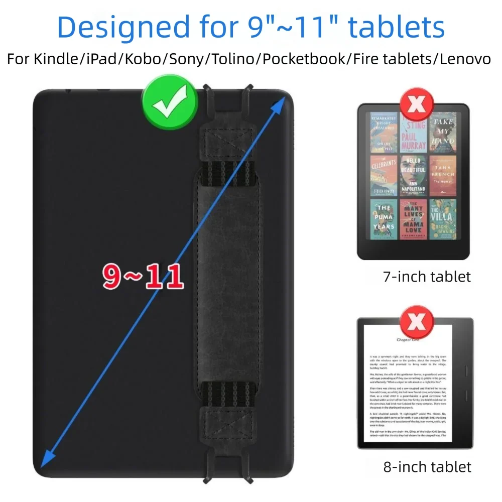 Leather Tablet Hand Strap - Universal Anti-Slip Anti-Drop EReader Holder for Kindle iPad Kobo Lenovo Sony & More