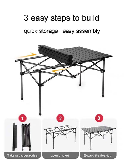 Outdoor Folding Long Table – Portable Storage Camping Desk with Net Bag, Easy Install, Lightweight & Stable