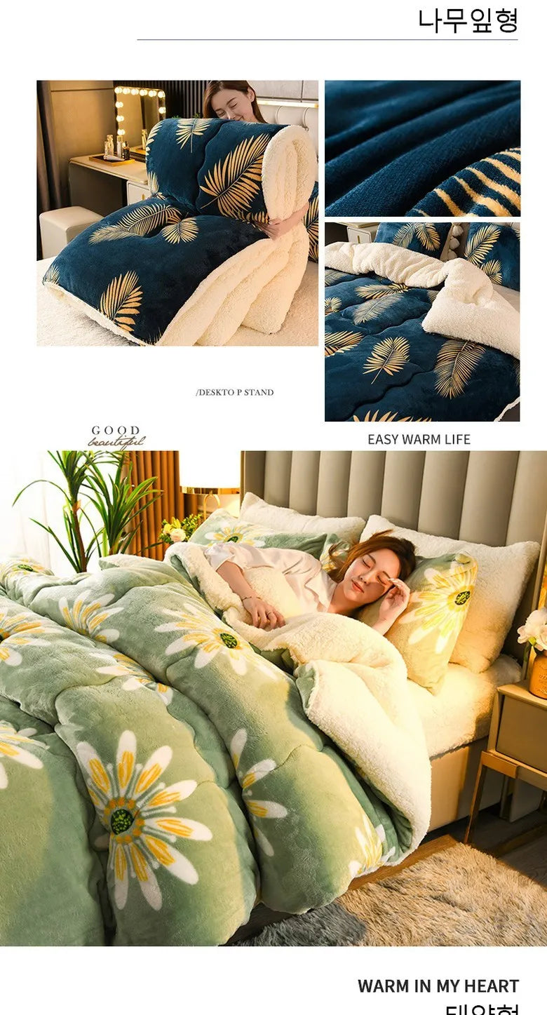 Winter Bedding Thick Quilt – Warm Flannel Fleece Comforter, Thickened Duvet Set for Cold Nights