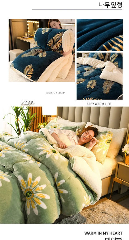 Winter Bedding Thick Quilt – Warm Flannel Fleece Comforter, Thickened Duvet Set for Cold Nights