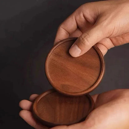 Solid Walnut & Beech Wood Coaster — Durable Heat-Resistant Round & Square Cup Mat, 8.8cm Tea & Coffee Placemat