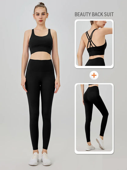 2-Piece Women’s Yoga Tracksuit – Pilates Fitness Set with Push-Up Sports Bra & Leggings for Gym Workout