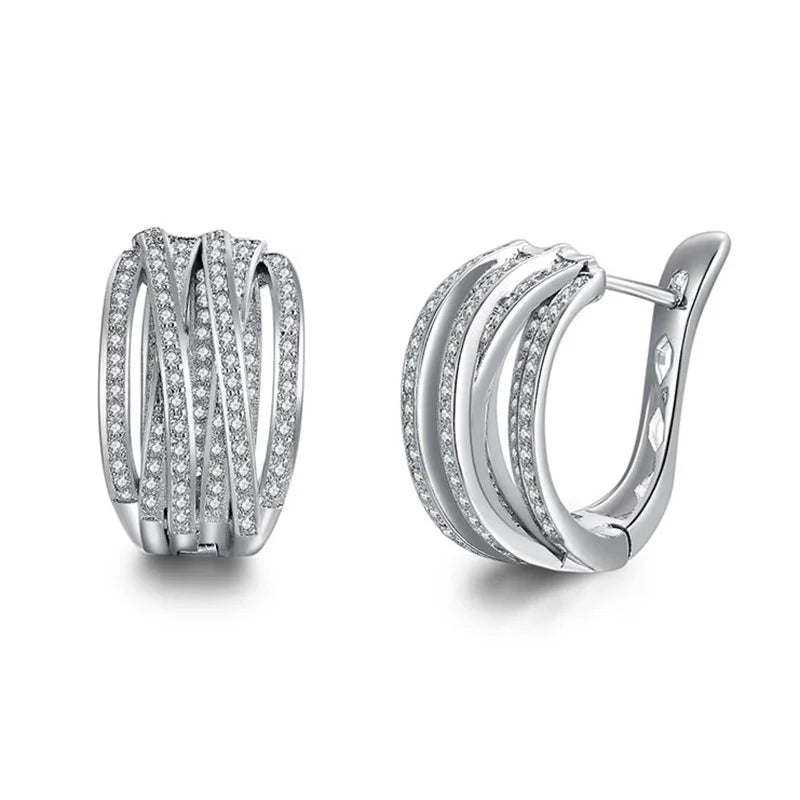 Huitan Silver Cross Hoop Earrings – Full Crystal Cubic Zirconia Statement Jewelry for Women