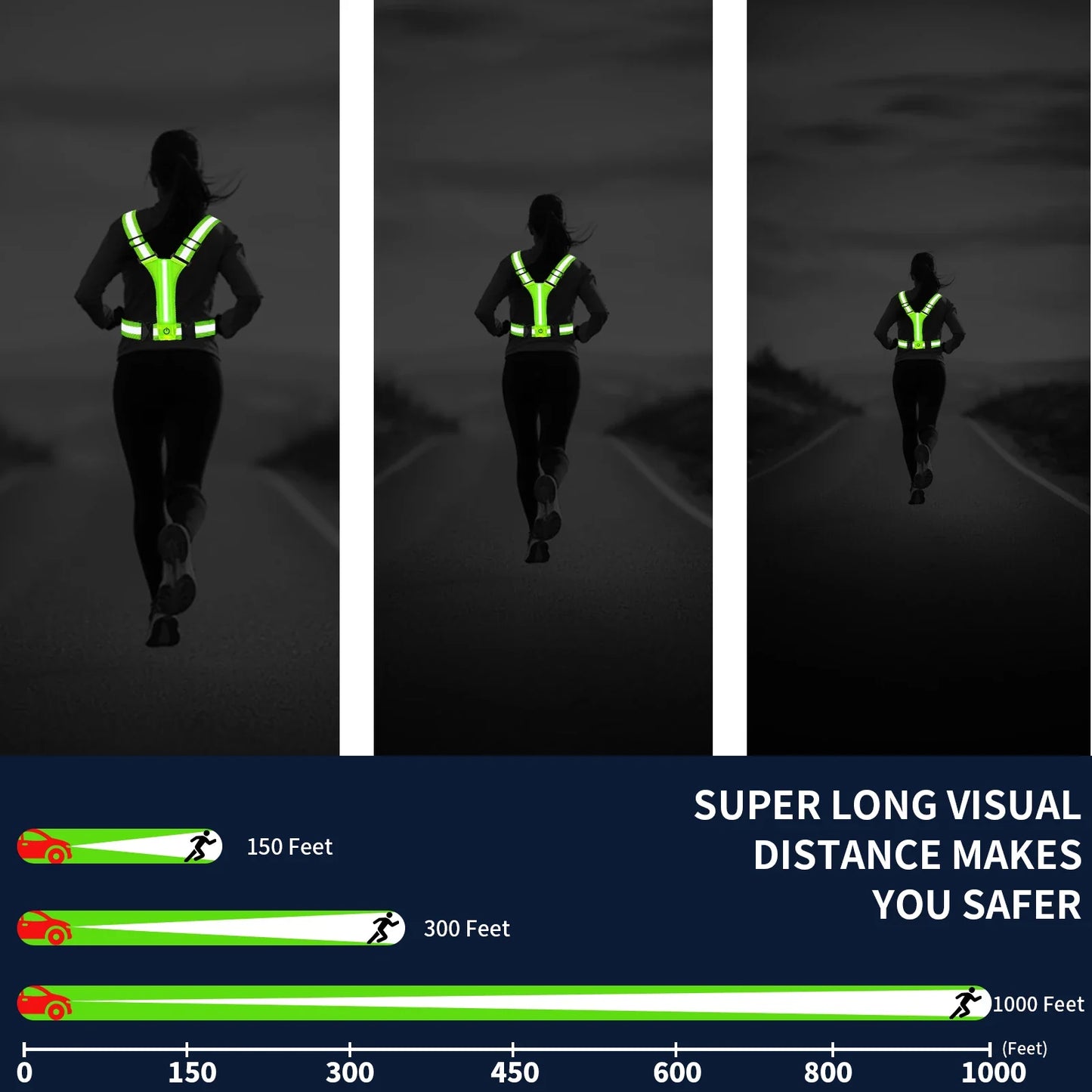 LED Running Vest – USB Rechargeable Reflective Glowing Straps for High Visibility Night Running & Cycling, Elastic Safety Band