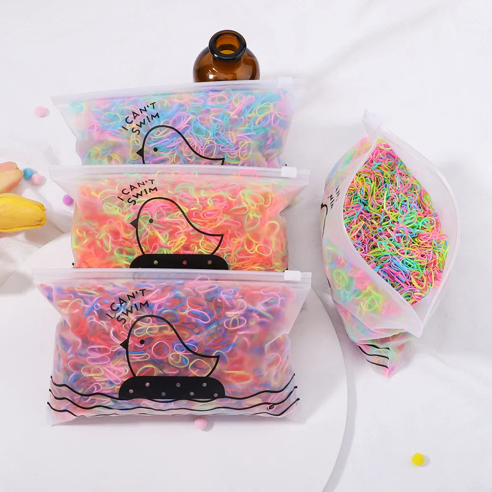 500/1000/2000PCS Colorful Disposable Rubber Hair Ties – Ponytail Holders for Girls & Kids Hair Accessories