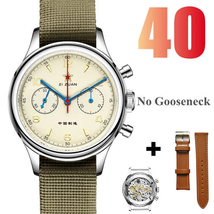 RED STAR 38mm Men's 1963 Chronograph Mechanical Watch – Pilot Air Force Aviation with Seagull ST1901 Movement & Sapphire Glass