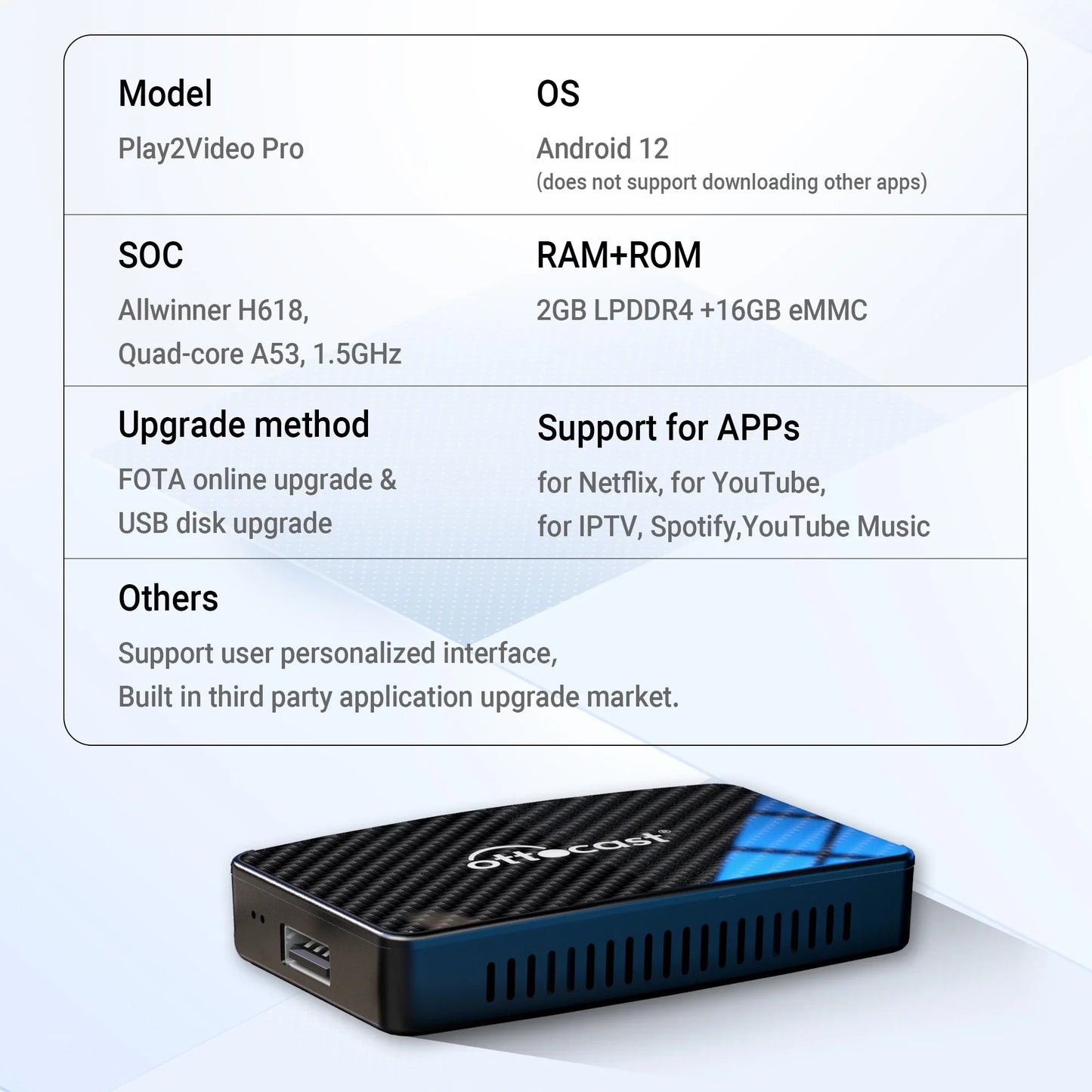 OTTOCAST Play2Video Pro Wireless CarPlay & Android Auto Adapter – YouTube, Netflix, IPTV for Kia & Toyota