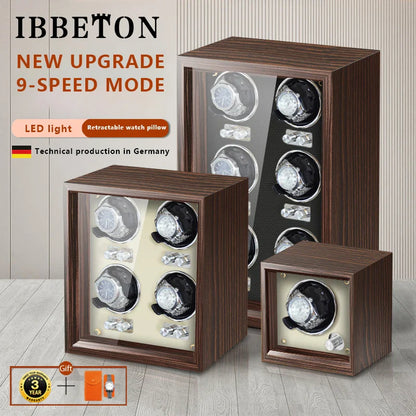IBBETON Luxury Wood Watch Winder – High-End Automatic Watch Box (2/4/6 Slots) with Mabuchi Mute Motor & Storage Cabinet