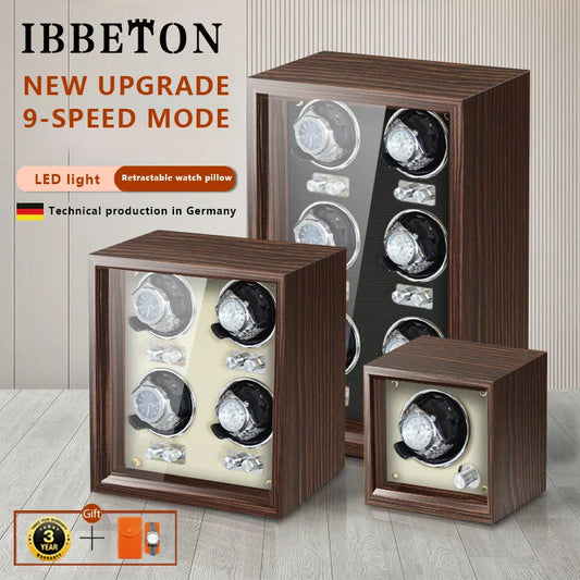 IBBETON Luxury Wood Watch Winder – High-End Automatic Watch Box (2/4/6 Slots) with Mabuchi Mute Motor & Storage Cabinet
