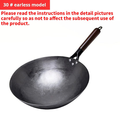 30cm Traditional Hand-Forged Iron Frying Pan, Non-Coated with Wooden Handle, Old-Style Household Cookware