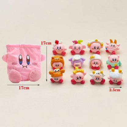 Star Kirby Action Figures — Cute PVC Toys with Cartoon Drawstring Storage Bag, Pocket-Sized Action Figures