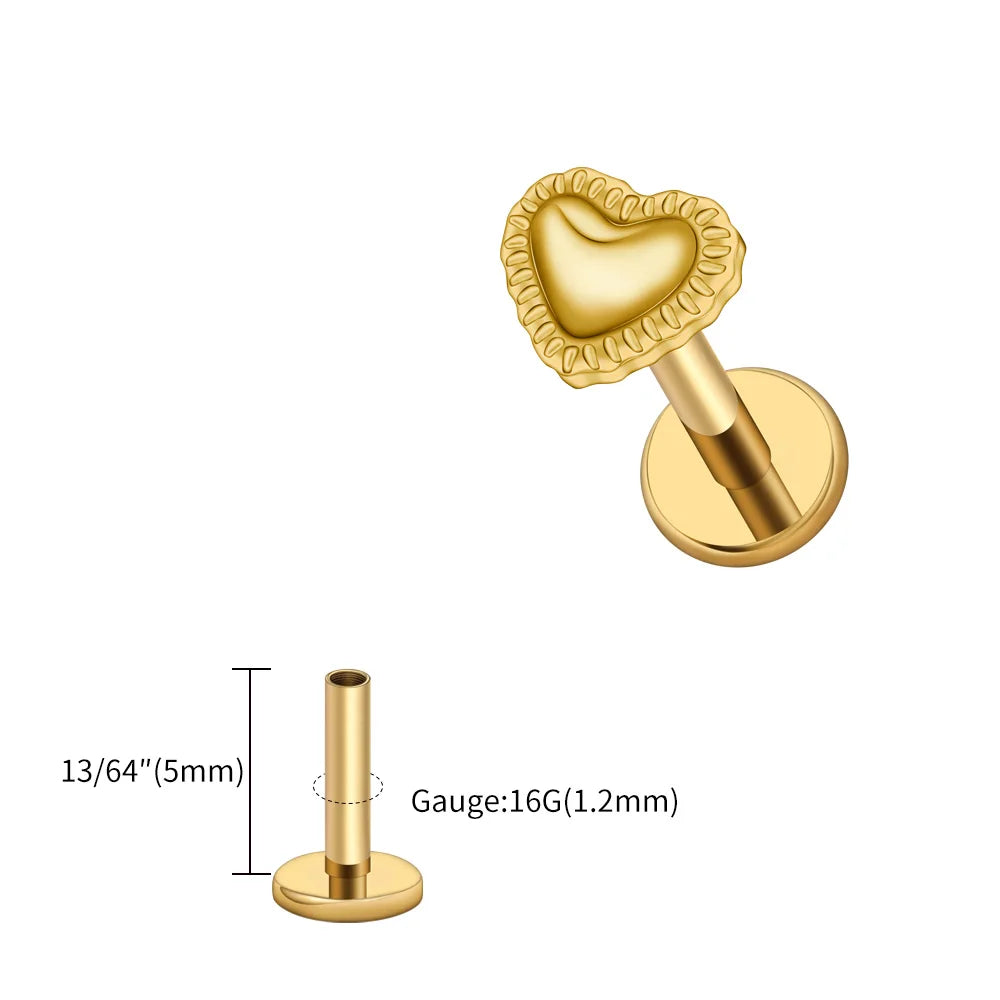 Right Grand ASTM F136 Titanium 16G Heart Labret Stud Earring – Lip, Monroe, Helix, Tragus & Conch Cartilage Piercing Body Jewelry